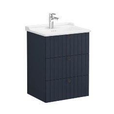 Vitra Root Groove 69490 Lavabo Dolabı, Üç Çekmeceli, 60 Cm, Mat Lacivert, Klasik Lavabolu